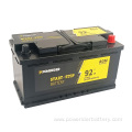 12v 92ah lead acid agm start stop battery